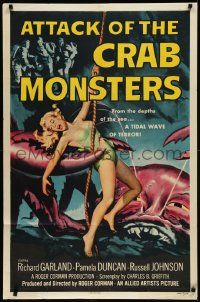 1a1062 ATTACK OF THE CRAB MONSTERS 1sh 1957 Roger Corman, great art of sexy girl attacked by beast!