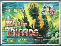 1a0054 DAY OF THE TRIFFIDS linen British quad 1962 sci-fi horror, Bill Wiggins monster art, rare!