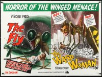 1a0056 FLY /WASP WOMAN linen British quad 1960s wonderful horror sci-fi double-bill monster artwork, very rare!