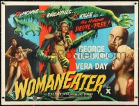 1a0058 WOMAN EATER linen British quad 1957 art of tree monster grabbing sexy woman in skimpy outfit!
