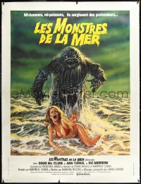 1a0004 HUMANOIDS FROM THE DEEP linen French 1p 1980 great art of Monster by sexy girl on beach, rare!