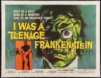 1a0071 I WAS A TEENAGE FRANKENSTEIN linen 1/2sh 1957 wonderful close up art of wacky monster, rare!