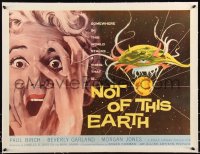1a0076 NOT OF THIS EARTH linen 1/2sh 1957 classic close up art of screaming girl & alien monster!