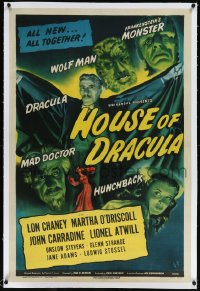 1a0128 HOUSE OF DRACULA linen 1sh 1945 Wolfman Lon Chaney Jr., Glenn Strange as Frankenstein, rare!