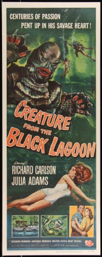 1a0192 CREATURE FROM THE BLACK LAGOON insert 1954 classic art of monster & Julie Adams, ultra rare!
