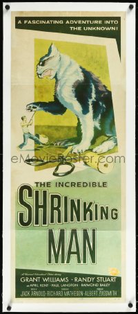 1a0061 INCREDIBLE SHRINKING MAN linen insert 1957 man fighting giant cat, Reynold Brown sci-fi art!