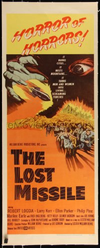 1a0062 LOST MISSILE linen insert 1958 horror of horrors from outer Hell comes to burn the world alive!