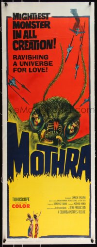 1a0063 MOTHRA linen insert 1962 Mosura, Toho, Honda, ravishing a universe for love, cool monster art!