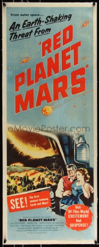 1a0064 RED PLANET MARS linen insert 1952 threat from outer space may mean the end of the Earth!