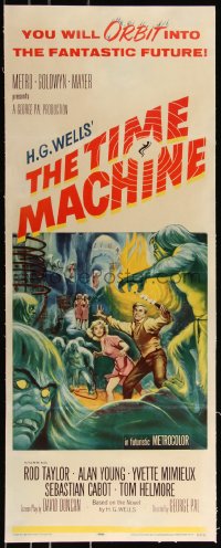 1a0067 TIME MACHINE linen insert 1960 H.G. Wells, George Pal, great Reynold Brown sci-fi artwork!