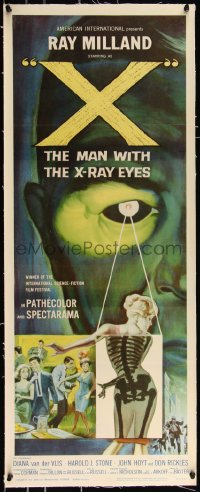1a0068 X: THE MAN WITH THE X-RAY EYES linen insert 1963 Ray Milland, sci-fi art of man peeking on woman!
