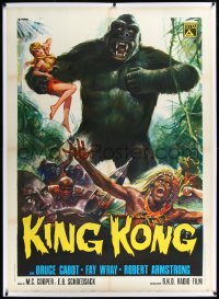 1a0008 KING KONG linen Italian 1p R1973 best Casaro art of the giant ape carrying sexy Fay Wray!