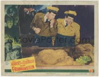 1a0746 ABBOTT & COSTELLO MEET FRANKENSTEIN LC #2 1948 Bud & Lou stare at monster in packing crate!