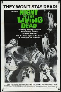 1a1309 NIGHT OF THE LIVING DEAD 1sh 1968 George Romero zombie classic, light green title design!