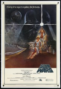 1a0166 STAR WARS linen third printing 1sh 1977 A New Hope, George Lucas classic, best Tom Jung art!