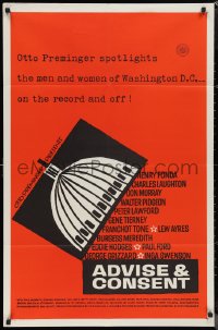 1b1088 ADVISE & CONSENT int'l 1sh 1962 Otto Preminger, cool Saul Bass Washington Capitol artwork!