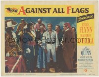 1b1928 AGAINST ALL FLAGS LC #4 1952 pirate Anthony Quinn & Errol Flynn on deck with sailors!
