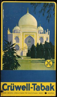 1b0036 CRUWELL-TABAK 10x16 German standee 1920s cool tobacco ad with great art of the Taj-Mahal!