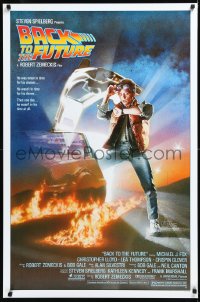 1c1019 BACK TO THE FUTURE studio style 1sh 1985 art of Michael J. Fox & Delorean by Drew Struzan!