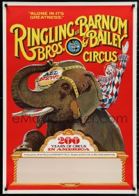 1c0004 RINGLING BROS & BARNUM & BAILEY CIRCUS 28x40 circus poster 1975 clown riding elephant!