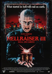 1c0081 HELLRAISER III: HELL ON EARTH 27x39 video poster 1992 Clive Barker, Pinhead holding cube!
