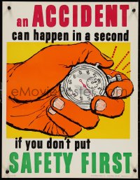 1c0067 ACCIDENT CAN HAPPEN IN A SECOND 17x22 motivational poster 1950s hand holding a stopwatch!