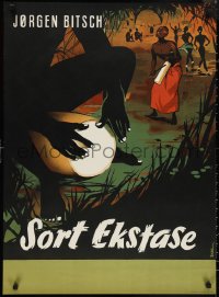 1c0026 SORT EKSTASE 25x34 Danish advertising poster 1955 Stilling art of drum players & women dancing