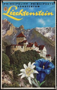 1c0011 LIECHTENSTEIN 25x40 Swiss travel poster 1960s Falz-Fein art of a castle in Lichtenstein!