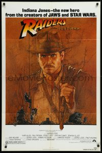 1f1142 RAIDERS OF THE LOST ARK 1sh 1981 great art of adventurer Harrison Ford by Richard Amsel!