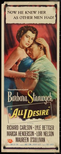 1g0956 ALL I DESIRE insert 1953 close up art of Richard Carlson & Barbara Stanwyck embracing!