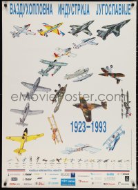 1g0316 AVIATION INDUSTRY OF YUGOSLAVIA 28x39 special poster 1993 Ognjan Petrovic art of airplanes!