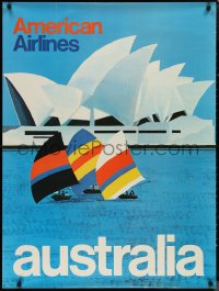 1g0432 AMERICAN AIRLINES AUSTRALIA 30x40 travel poster 1968 Sydney Opera House & sailboats!