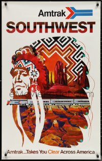 1g0434 AMTRAK SOUTHWEST 25x40 travel poster 1970s great Native American Indian art by David Klein!