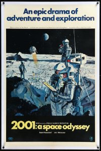 1h0887 2001: A SPACE ODYSSEY linen 70mm style B 1sh 1968 Kubrick, McCall art of men on the moon!