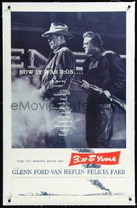 1h0891 3:10 TO YUMA linen 1sh 1957 full-length Glenn Ford & Van Heflin, from Elmore Leonard's story!