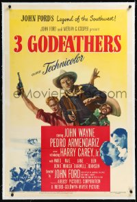 1h0890 3 GODFATHERS linen 1sh 1949 cowboy John Wayne in John Ford's Legend of the Southwest!