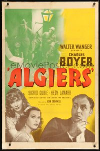 1h0900 ALGIERS linen 1sh 1938 Charles Boyer, sexy Hedy Lamarr, Sigrid Gurie, film noir, very rare!
