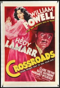 1h1010 CROSSROADS linen style D 1sh 1942 different art of William Powell & Hedy Lamarr, ultra rare!