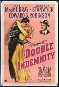 1h1033 DOUBLE INDEMNITY linen 1sh 1944 Billy Wilder classic, Barbara Stanwyck, MacMurray, Robinson