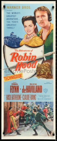 1h0448 ADVENTURES OF ROBIN HOOD insert R1948 Errol Flynn as Robin Hood, Olivia De Havilland, rare!