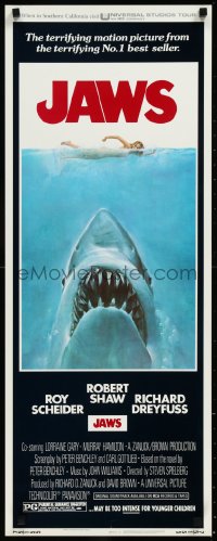 1h0462 JAWS insert 1975 Steven Spielberg's classic movie & image, much more rare than the one-sheet!