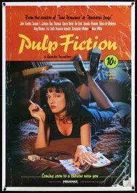 1h1281 PULP FICTION linen advance 1sh 1994 Quentin Tarantino, Uma Thurman smoking Lucky Strikes!