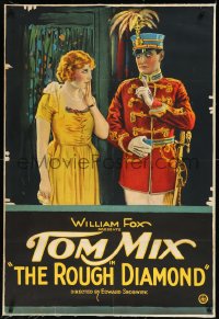 1h1312 ROUGH DIAMOND linen 1sh 1921 art of disguised Tom Mix w/ Eva Novak in revolution, ultra rare!