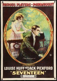 1h1330 SEVENTEEN linen style B 1sh 1916 art of Jack Pickford & Louise Huff having 1st quarrel, rare!