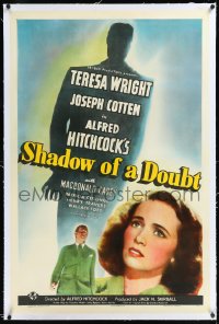 1h1331 SHADOW OF A DOUBT linen style C 1sh 1943 Teresa Wright, Joseph Cotten, Alfred Hitchcock, rare!