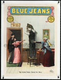 1h0658 BLUE JEANS linen 21x29 stage poster 1890 Joseph Arthur, the picture turned toward the wall!