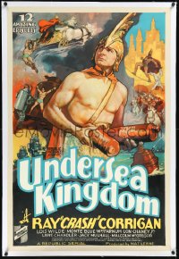 1h1410 UNDERSEA KINGDOM linen 1sh 1936 incredible art of Crash Corrigan, entire serial, ultra rare!