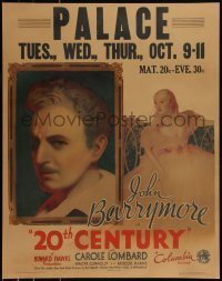 1h0397 20th CENTURY jumbo WC 1934 art of John Barrymore & Carole Lombard, Howard Hawks, ultra rare!