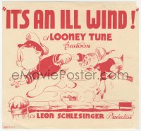 1j0002 IT'S AN ILL WIND 8x8 one-sheet snipe 1939 Looney Tunes Porky Pig cartoon, ultra rare & cool!