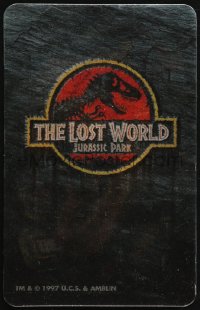 1j0027 JURASSIC PARK 2 lenticular 4x6 card 1997 shows the title logo and snarling T-Rex dinosaur!